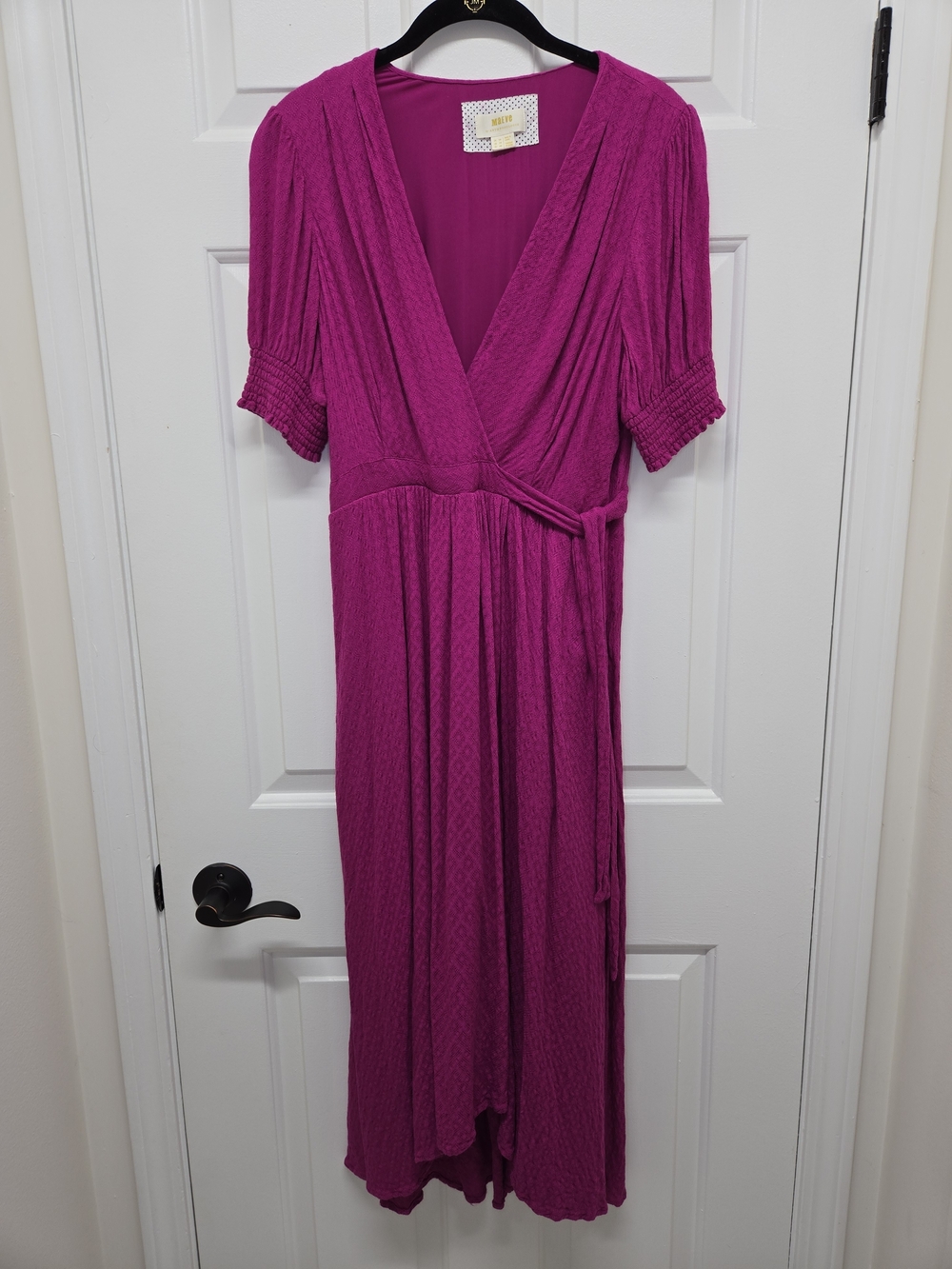 Anthropologie Maeve Breanna faux wrap surplice dress raspberry pink US size 10